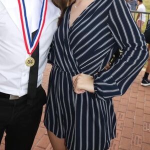 Charlotte Russe Navy and White Striped romper